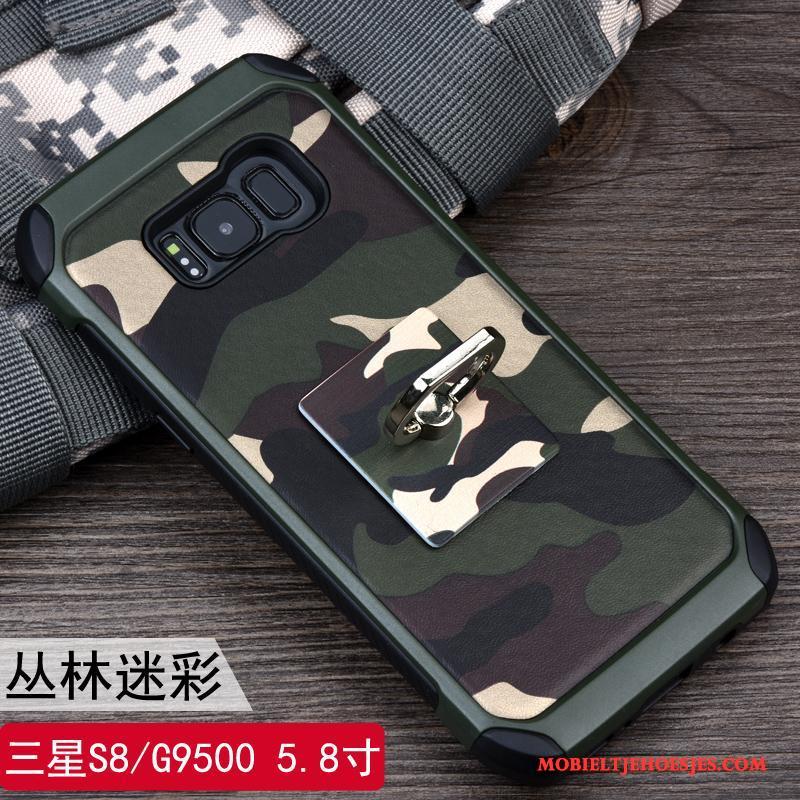 Samsung Galaxy S8 Hoesje Camouflage Blauw Hoes Bescherming Ster Ring Siliconen