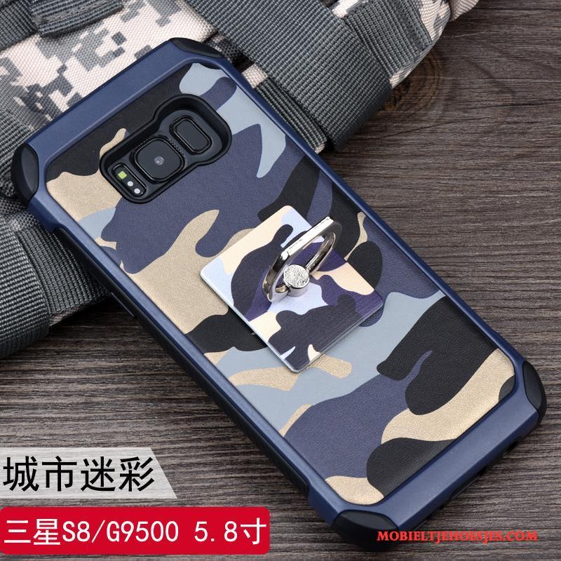 Samsung Galaxy S8 Hoesje Camouflage Blauw Hoes Bescherming Ster Ring Siliconen