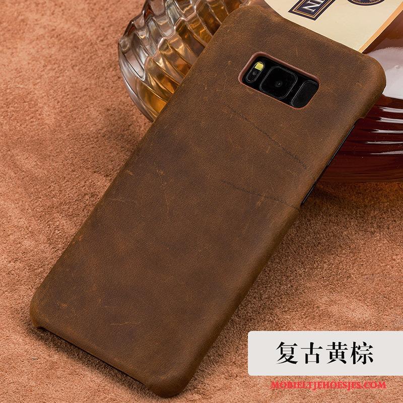 Samsung Galaxy S8 Hoesje Echt Leer Vintage Donkergroen Mode Luxe Trend Leren Etui