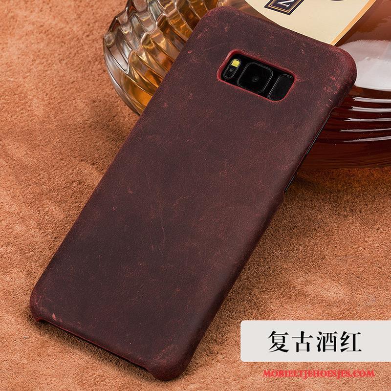 Samsung Galaxy S8 Hoesje Echt Leer Vintage Donkergroen Mode Luxe Trend Leren Etui