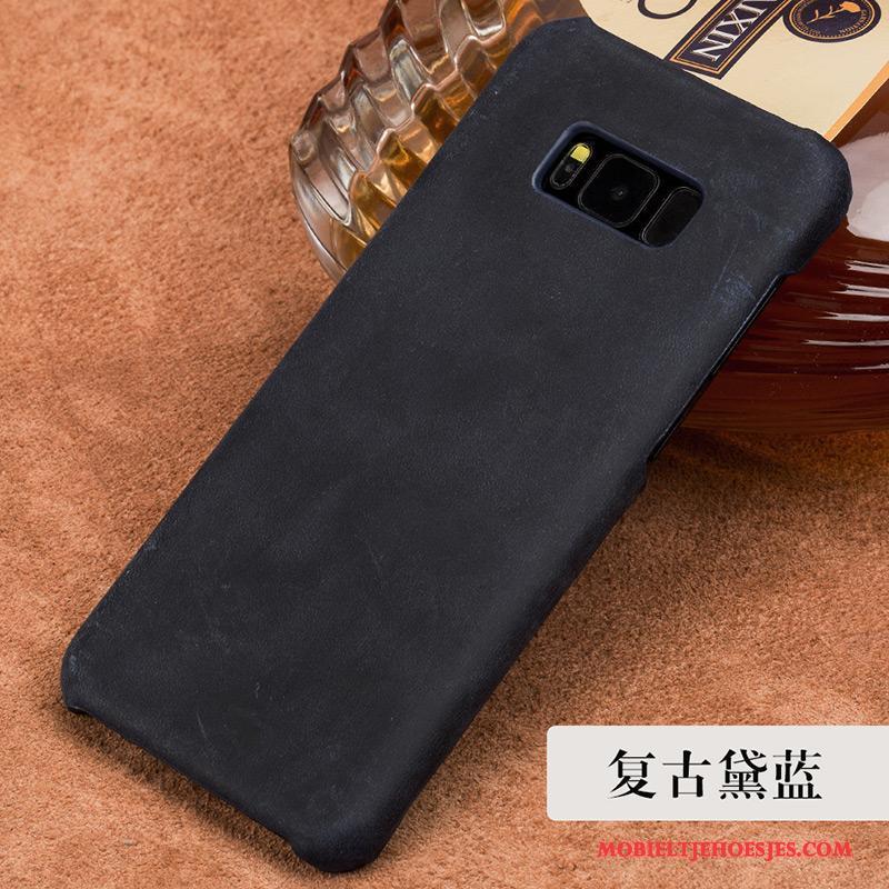 Samsung Galaxy S8 Hoesje Echt Leer Vintage Donkergroen Mode Luxe Trend Leren Etui