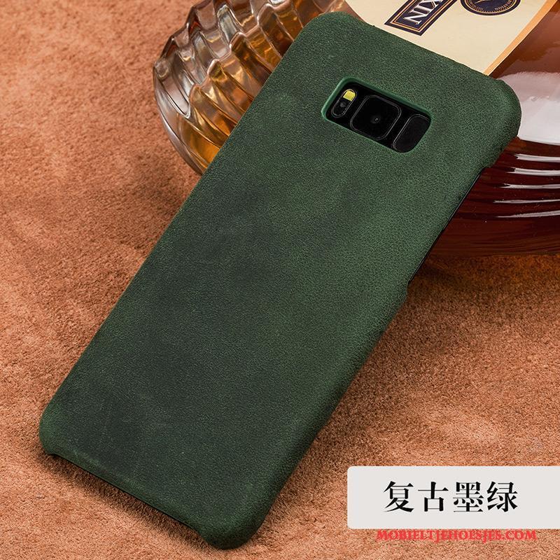 Samsung Galaxy S8 Hoesje Echt Leer Vintage Donkergroen Mode Luxe Trend Leren Etui