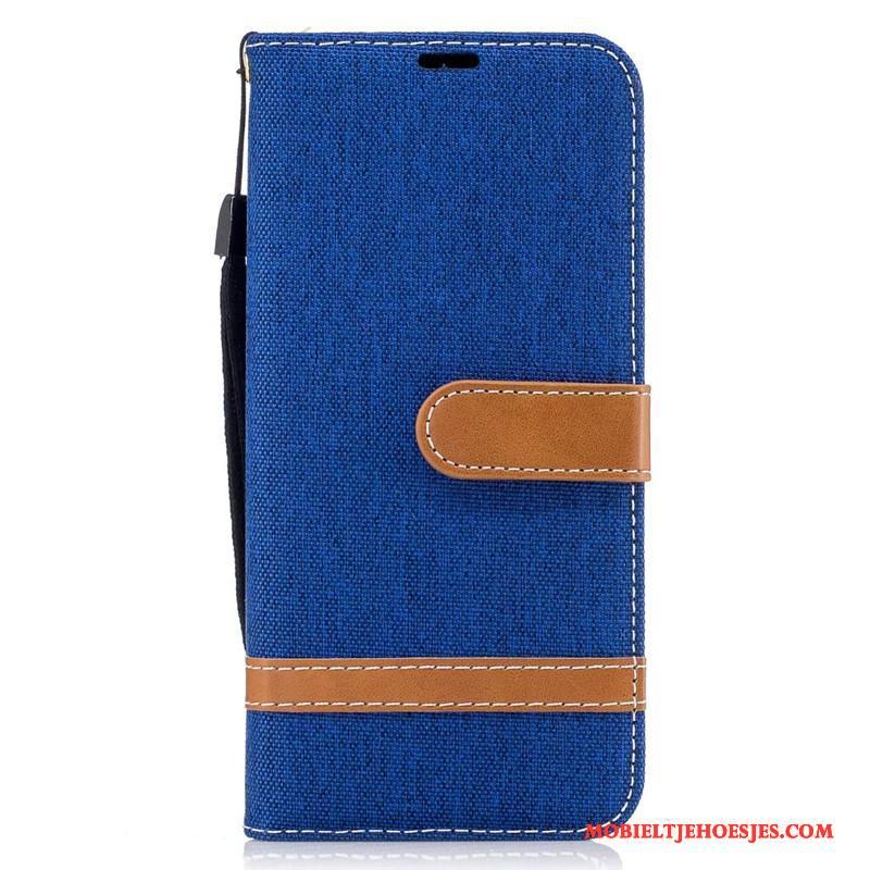 Samsung Galaxy S8+ Hoesje Folio Leren Etui Ster Bescherming Grijs Denim Mobiele Telefoon