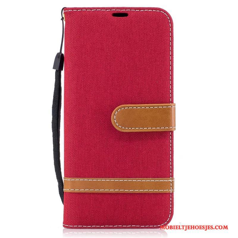 Samsung Galaxy S8+ Hoesje Folio Leren Etui Ster Bescherming Grijs Denim Mobiele Telefoon