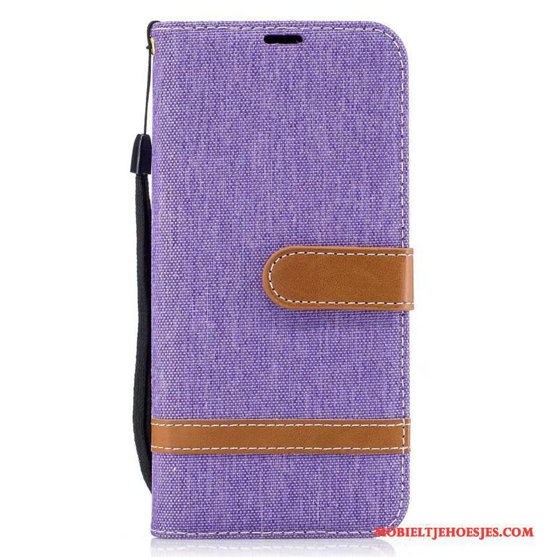 Samsung Galaxy S8+ Hoesje Folio Leren Etui Ster Bescherming Grijs Denim Mobiele Telefoon