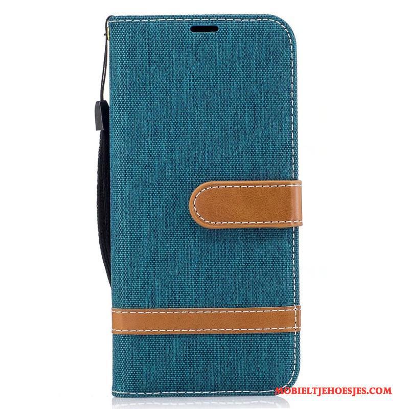 Samsung Galaxy S8+ Hoesje Folio Leren Etui Ster Bescherming Grijs Denim Mobiele Telefoon