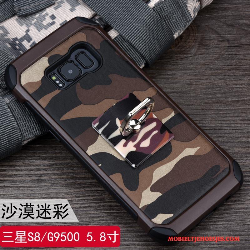 Samsung Galaxy S8+ Hoesje Hoes Bescherming Camouflage Siliconen Blauw Ring Ondersteuning