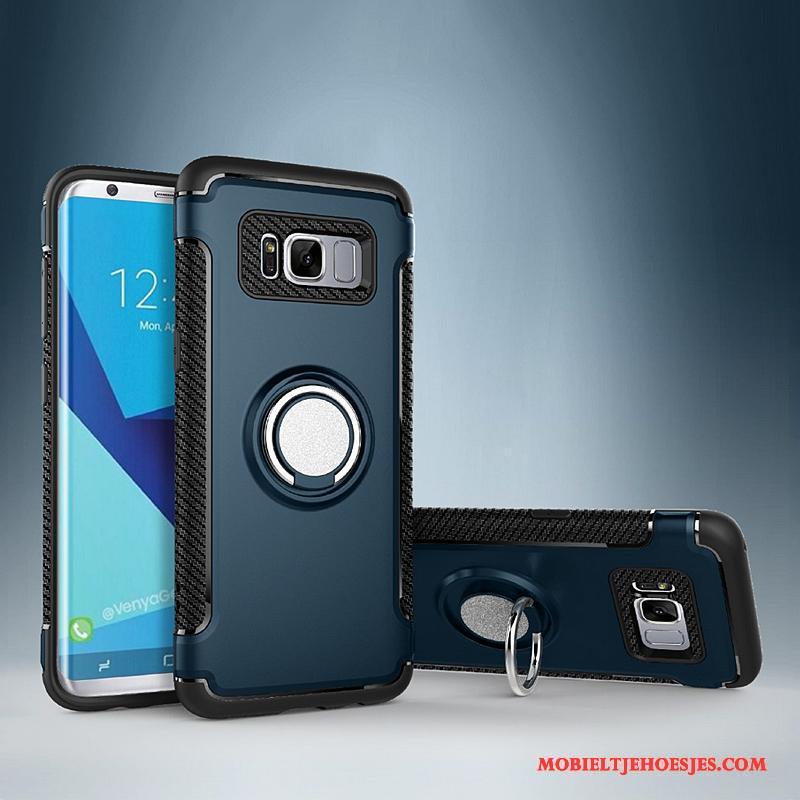 Samsung Galaxy S8+ Hoesje Ster Auto Blauw Anti-fall Ring Bescherming Leren Etui