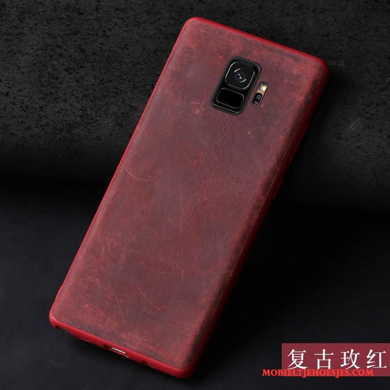 Samsung Galaxy S9 Echt Leer Rood Scheppend Anti-fall Hoesje Telefoon Ster Vintage