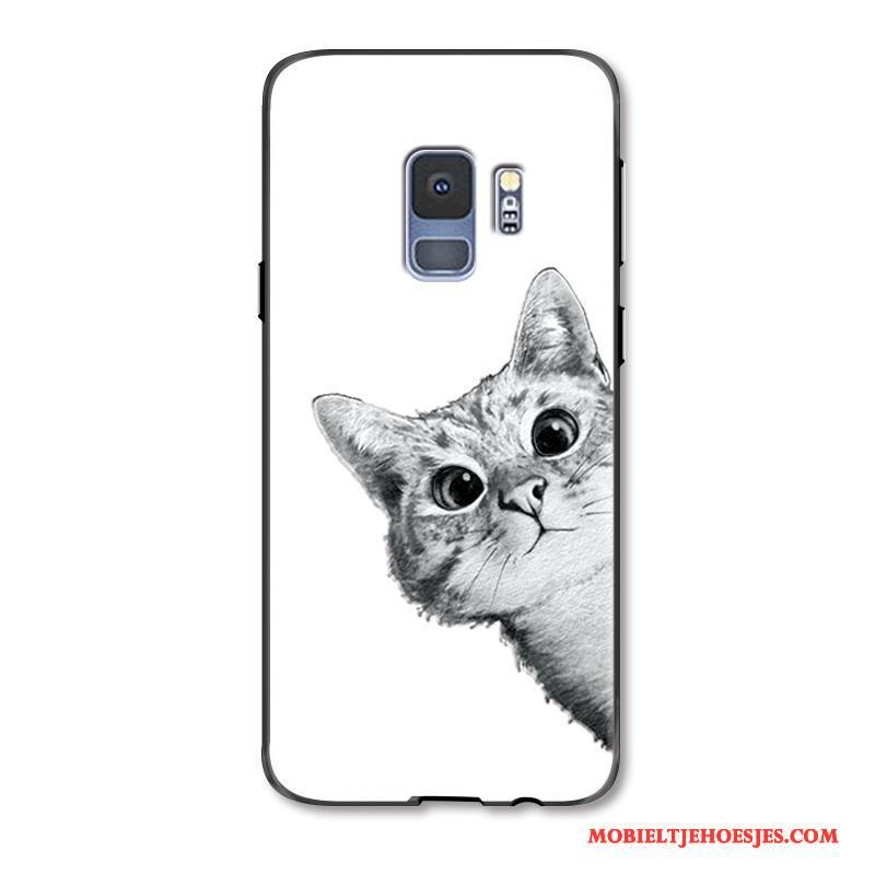 Samsung Galaxy S9+ Hoesje Telefoon Spotprent Geschilderd Koe Wit Kat Hanger