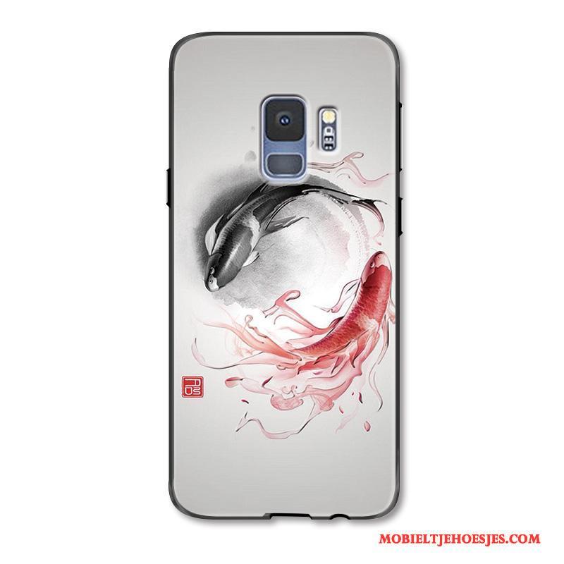Samsung Galaxy S9+ Scheppend Reliëf All Inclusive Grijs Hoesje Telefoon Anti-fall Chinese Stijl