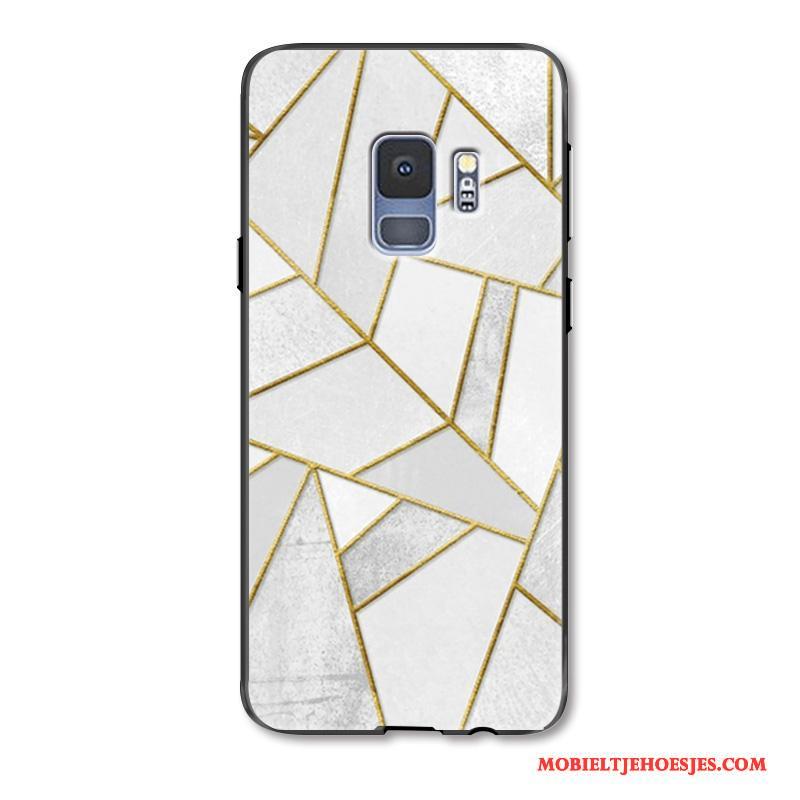 Samsung Galaxy S9 Wit Geometrie Reliëf Eenvoudige Ster Hoes Hoesje Telefoon