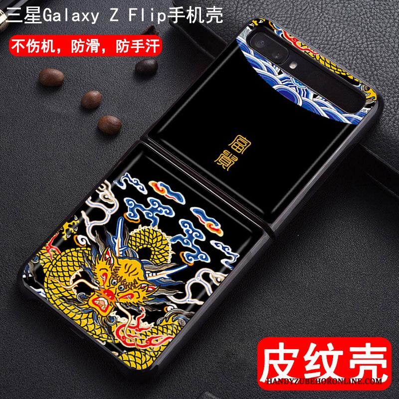 Samsung Z Flip Hoesje Patroon Vouw Spotprent Dragon Patroon Leer Bescherming Geschilderd