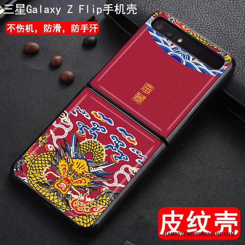 Samsung Z Flip Hoesje Patroon Vouw Spotprent Dragon Patroon Leer Bescherming Geschilderd