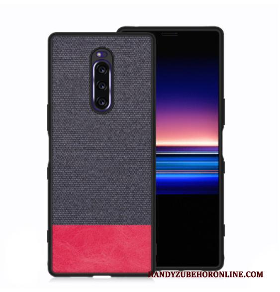 Sony Xperia 1 Hard Hoesje Telefoon Doek Leer Zacht Canvas