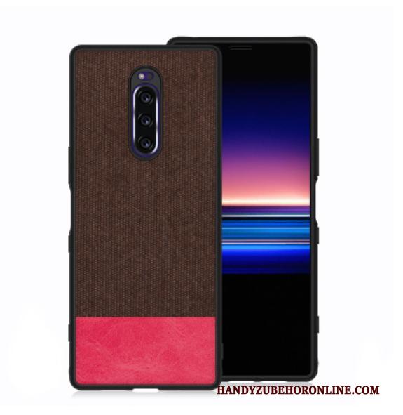 Sony Xperia 1 Hard Hoesje Telefoon Doek Leer Zacht Canvas