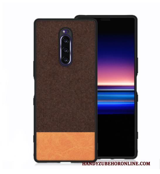 Sony Xperia 1 Hard Hoesje Telefoon Doek Leer Zacht Canvas