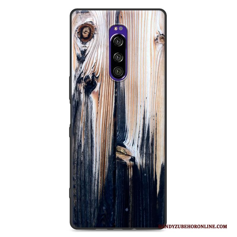 Sony Xperia 1 Hoesje Mobiele Telefoon Zacht Houtnerf Nieuw Zwart Trendy Merk Persoonlijk