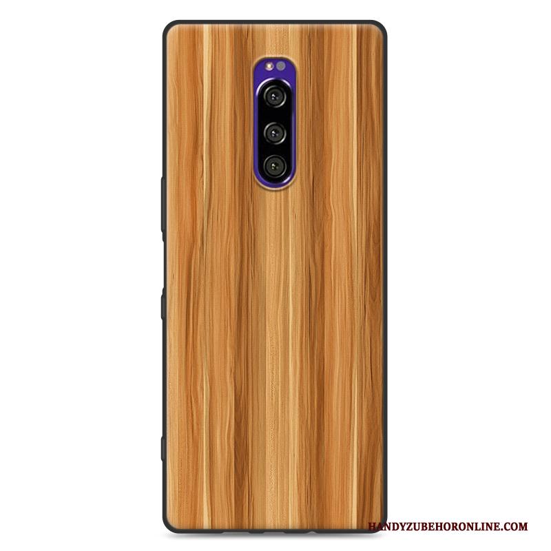 Sony Xperia 1 Hoesje Mobiele Telefoon Zacht Houtnerf Nieuw Zwart Trendy Merk Persoonlijk