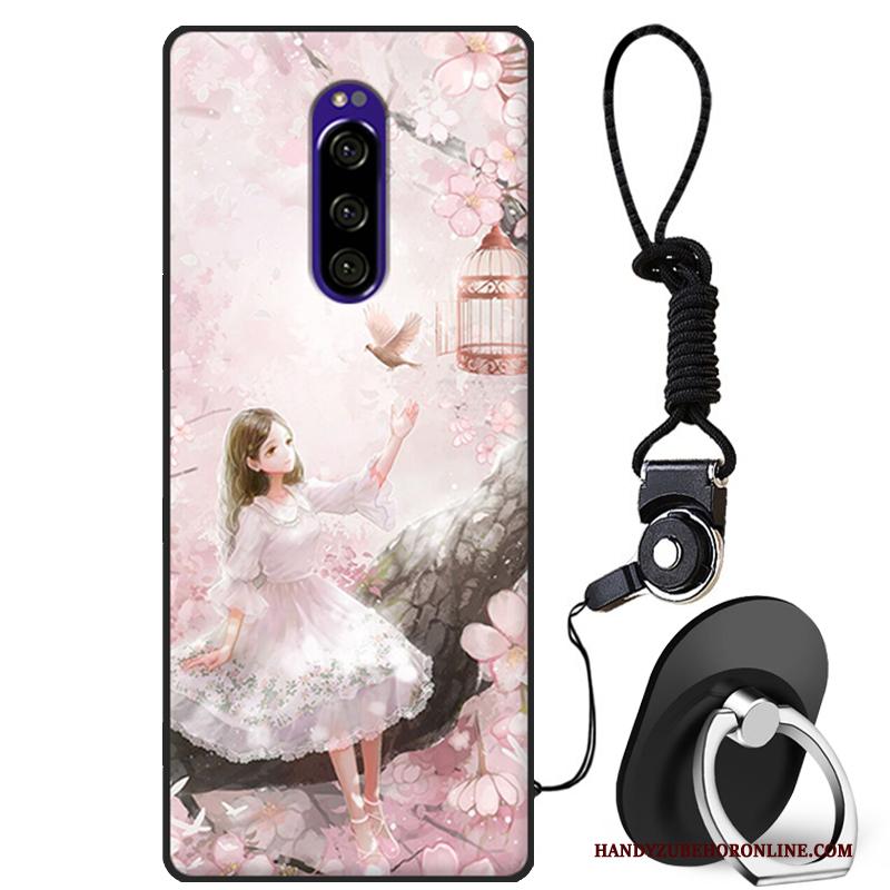 Sony Xperia 1 Hoesje Telefoon Roze Zacht Siliconen Hanger Spotprent Bescherming