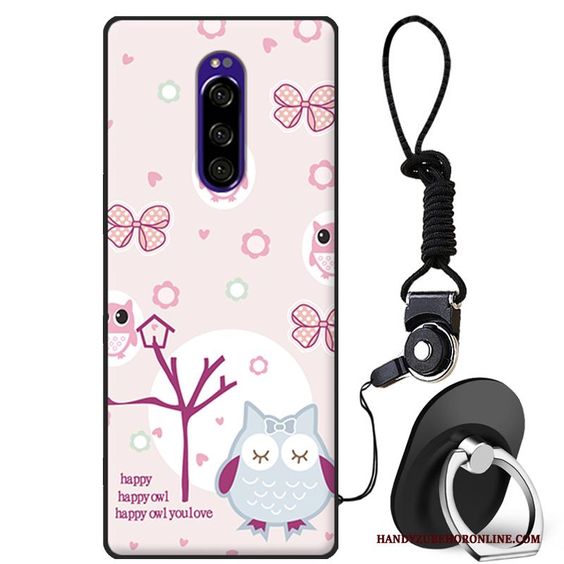 Sony Xperia 1 Hoesje Telefoon Roze Zacht Siliconen Hanger Spotprent Bescherming