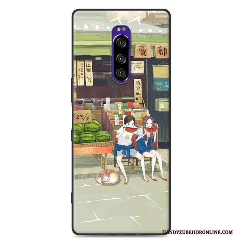 Sony Xperia 1 Siliconen Mini Hoesje Telefoon Anti-fall Kunst Groen Zacht