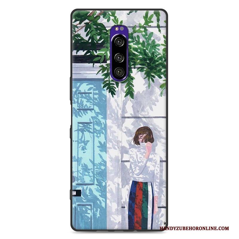 Sony Xperia 1 Siliconen Mini Hoesje Telefoon Anti-fall Kunst Groen Zacht