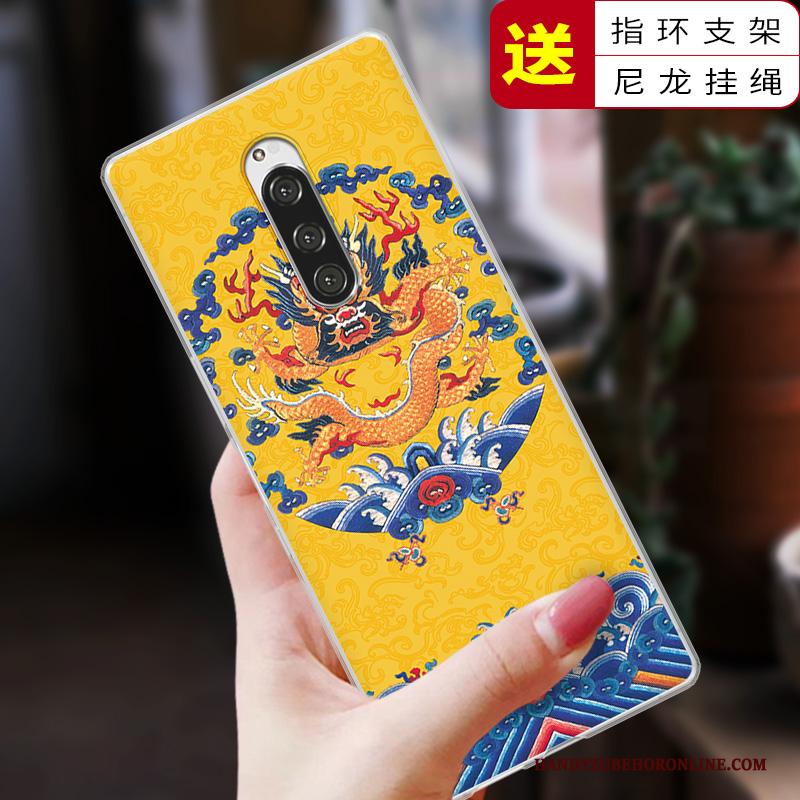 Sony Xperia 1 Zacht Bescherming Vintage Hoesje Telefoon Blauw Siliconen Chinese Stijl
