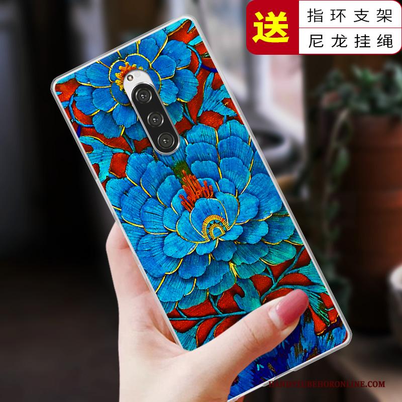 Sony Xperia 1 Zacht Bescherming Vintage Hoesje Telefoon Blauw Siliconen Chinese Stijl