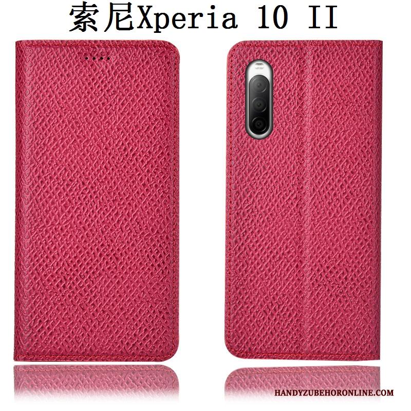 Sony Xperia 10 Ii Anti-fall Bescherming Folio Zwart Hoesje Telefoon Mesh Echt Leer