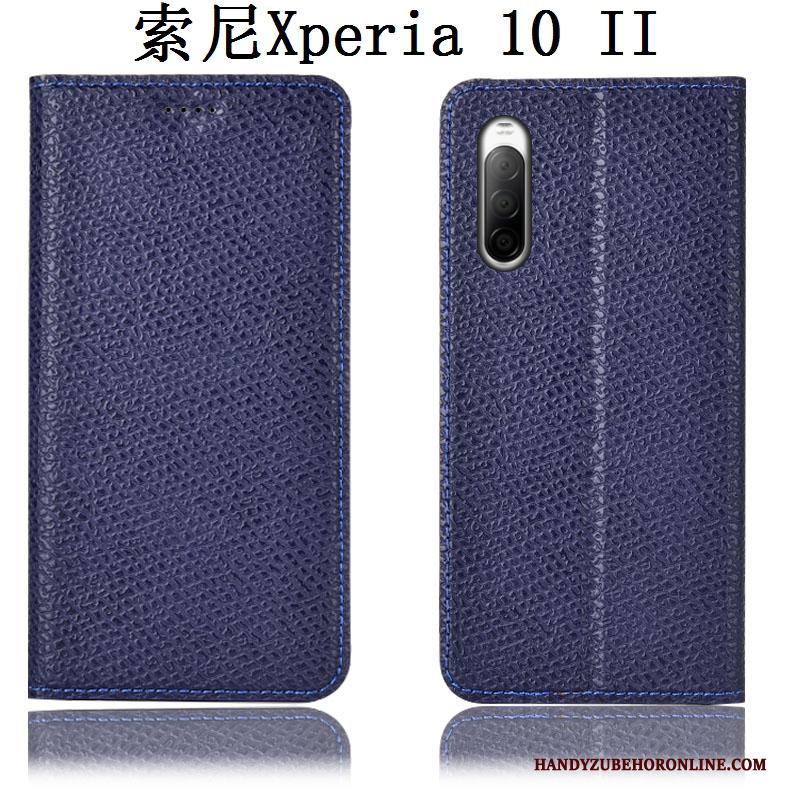 Sony Xperia 10 Ii Anti-fall Bescherming Folio Zwart Hoesje Telefoon Mesh Echt Leer