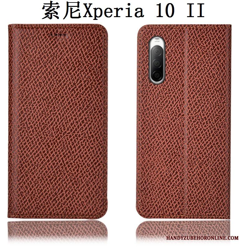 Sony Xperia 10 Ii Anti-fall Bescherming Folio Zwart Hoesje Telefoon Mesh Echt Leer