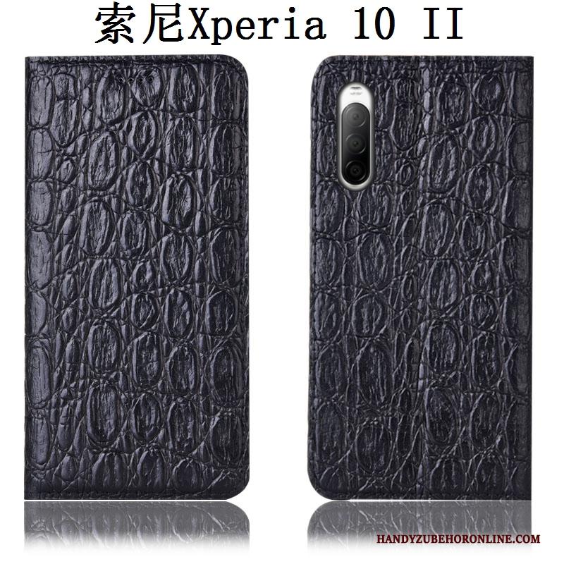 Sony Xperia 10 Ii Bescherming Hoes Anti-fall Leren Etui Zwart Hoesje Telefoon Folio