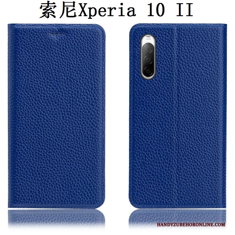 Sony Xperia 10 Ii Hoesje Folio Soort Aziatische Vrucht Echt Leer Bescherming Hoes Anti-fall Patroon