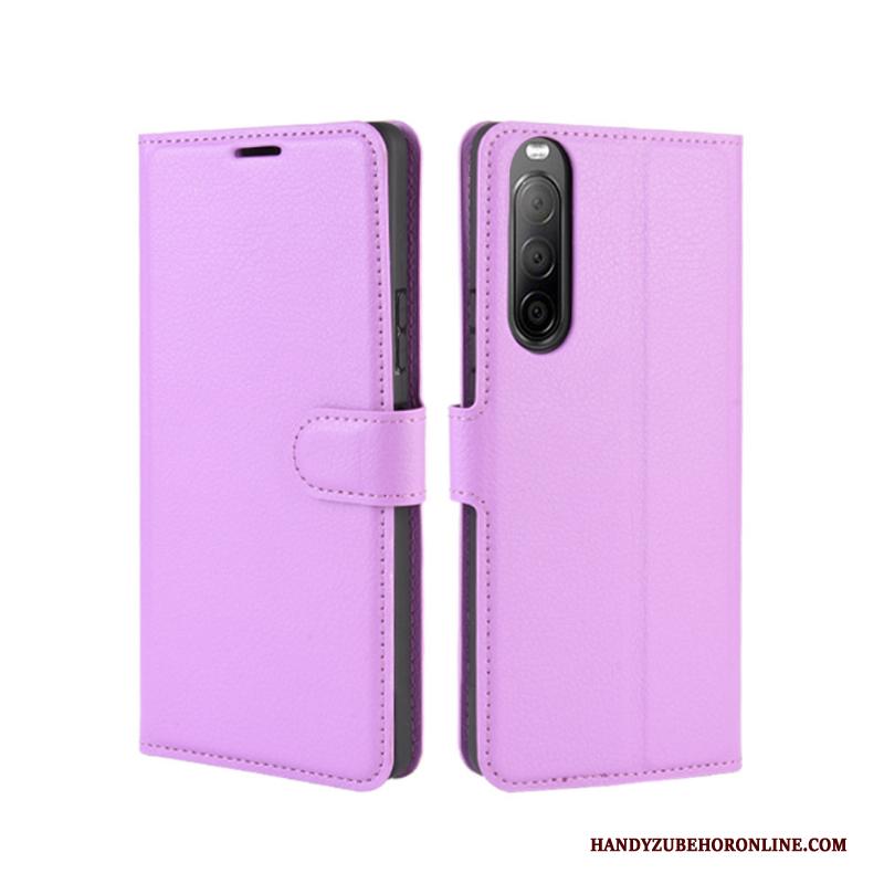 Sony Xperia 10 Ii Hoesje Telefoon Bescherming Rood Kaart Anti-fall Mobiele Telefoon Leren Etui