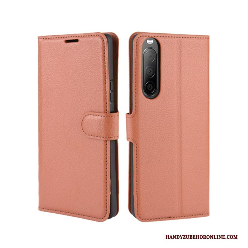 Sony Xperia 10 Ii Hoesje Telefoon Bescherming Rood Kaart Anti-fall Mobiele Telefoon Leren Etui