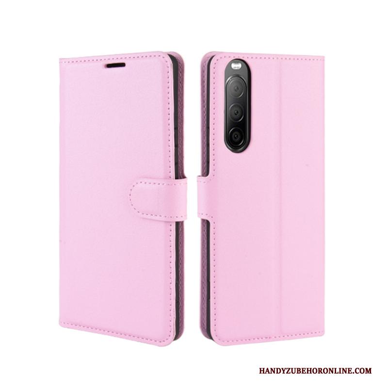 Sony Xperia 10 Ii Hoesje Telefoon Bescherming Rood Kaart Anti-fall Mobiele Telefoon Leren Etui