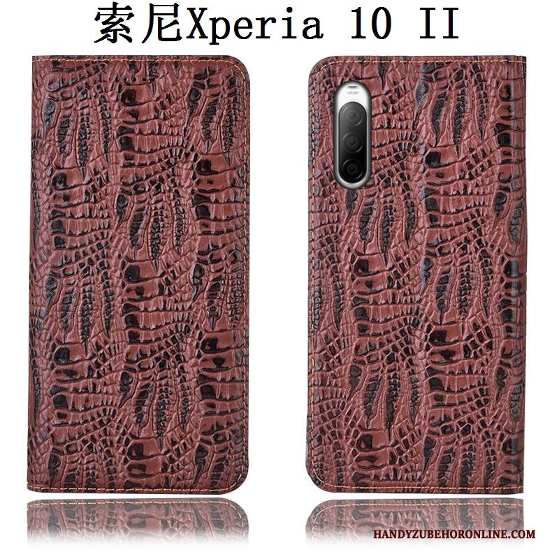 Sony Xperia 10 Ii Hoesje Telefoon Zwart Krokodil Anti-fall Bescherming Echt Leer Folio