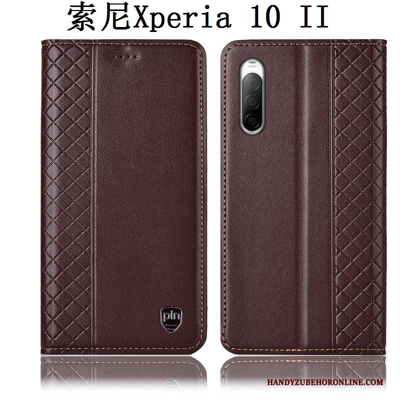 Sony Xperia 10 Ii Rood Bescherming Hoesje Telefoon Folio Anti-fall Leren Etui