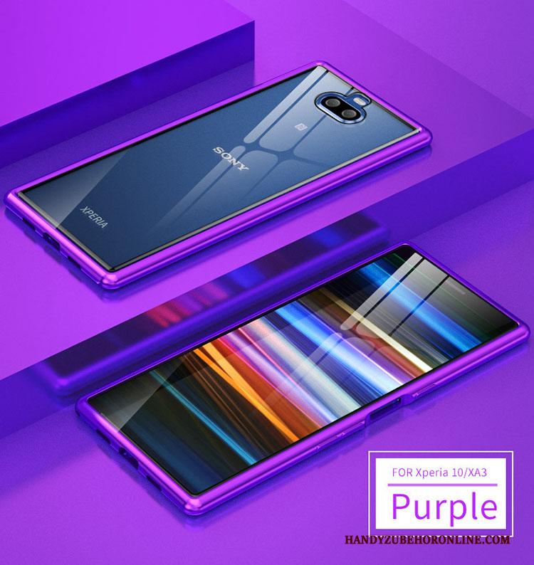 Sony Xperia 10 Zijde Blauw Twee Kleuren Metaal Omlijsting Hoesje Telefoon Glas