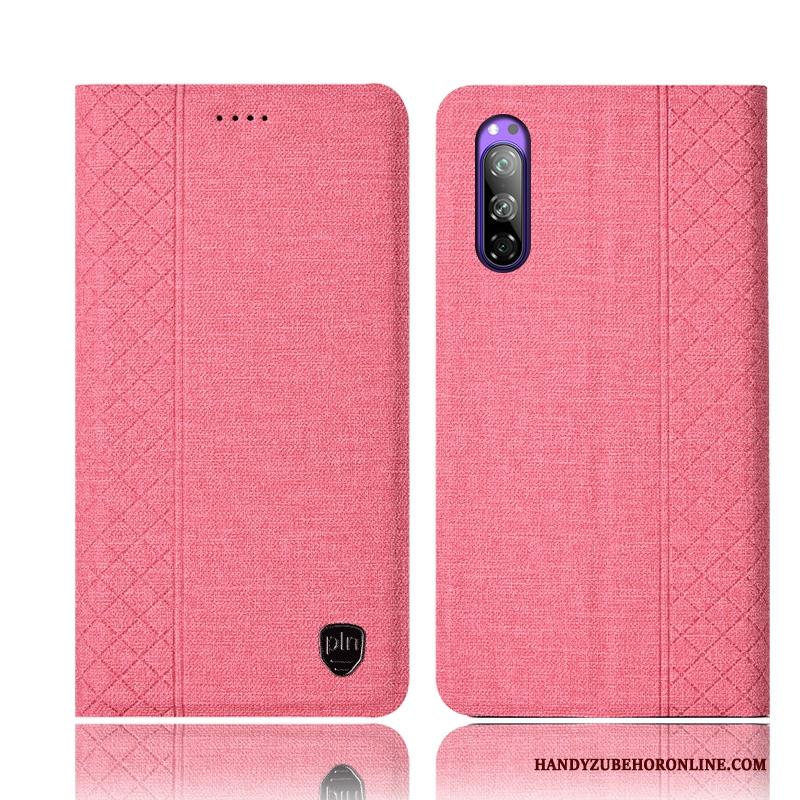 Sony Xperia 5 Hoesje Hoes Leren Etui Roze Bescherming Anti-fall Folio Katoen En Linnen