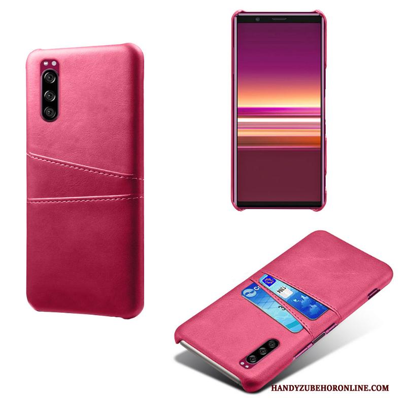 Sony Xperia 5 Leer Bescherming Roze Bedrijf Hoesje Telefoon Anti-fall Mobiele Telefoon
