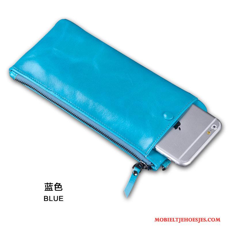 Sony Xperia E5 Bescherming Echt Leer Portemonnee Mobiele Telefoon Hoesje Telefoon Blauw Tas
