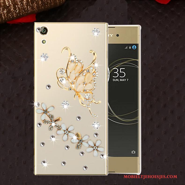 Sony Xperia L1 Anti-fall Hoesje Zacht Met Strass Goud Telefoon Siliconen