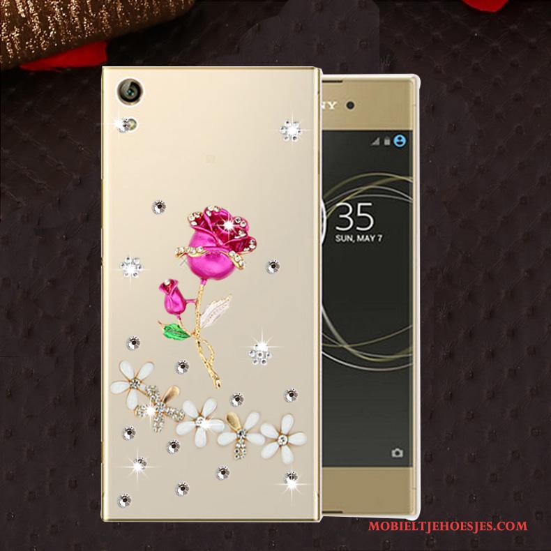 Sony Xperia L1 Anti-fall Hoesje Zacht Met Strass Goud Telefoon Siliconen