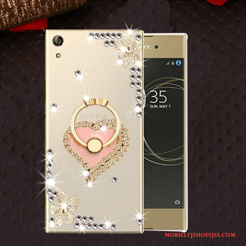 Sony Xperia L1 Anti-fall Hoesje Zacht Met Strass Goud Telefoon Siliconen