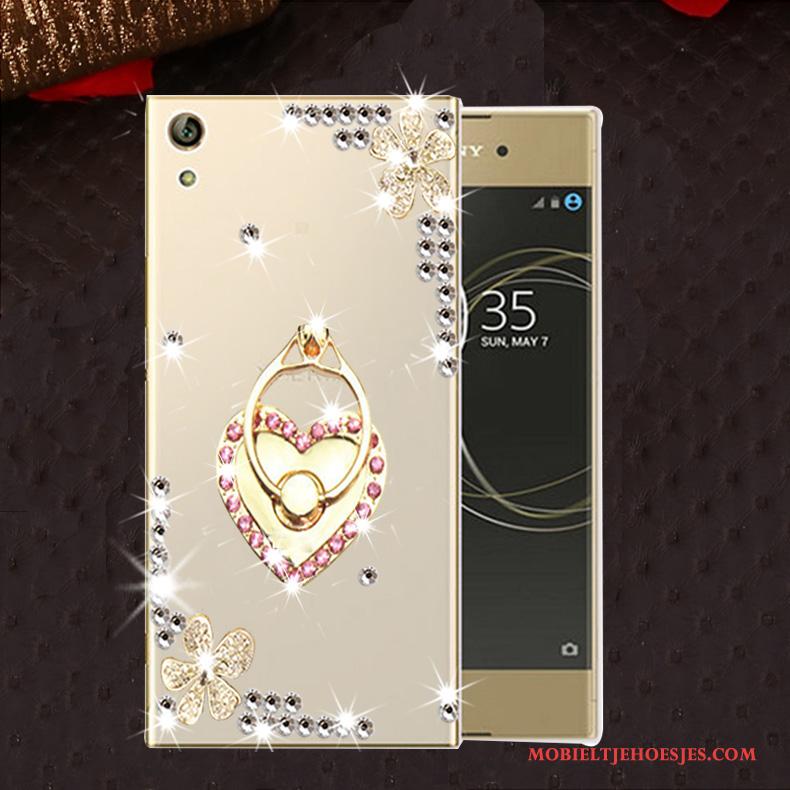 Sony Xperia L1 Anti-fall Hoesje Zacht Met Strass Goud Telefoon Siliconen