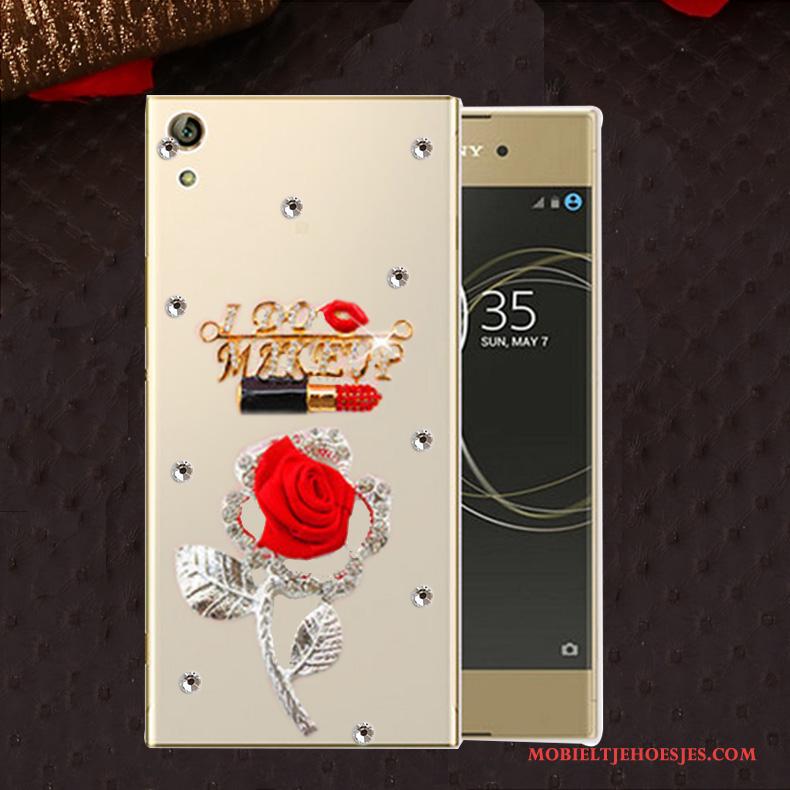 Sony Xperia L1 Anti-fall Hoesje Zacht Met Strass Goud Telefoon Siliconen