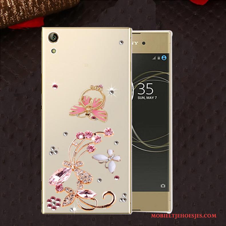 Sony Xperia L1 Anti-fall Hoesje Zacht Met Strass Goud Telefoon Siliconen