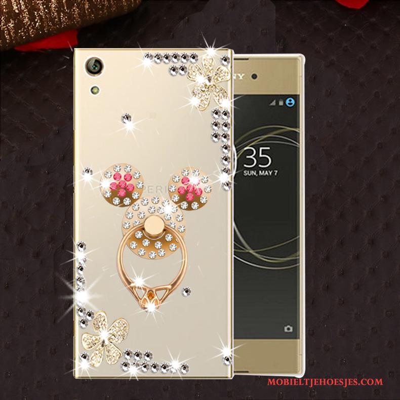 Sony Xperia L1 Anti-fall Hoesje Zacht Met Strass Goud Telefoon Siliconen